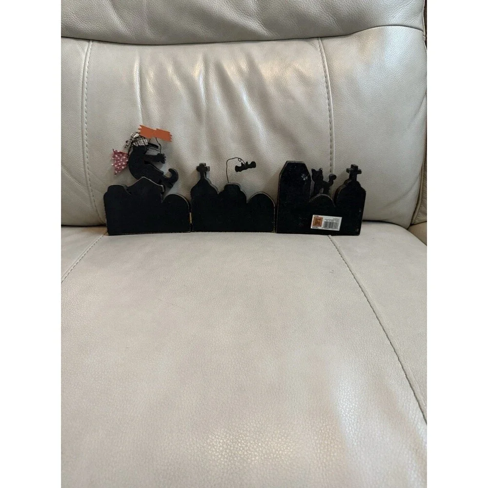VTG Happy Halloween Letter Block Shelf Decor Witch Ghost Vampire Bats